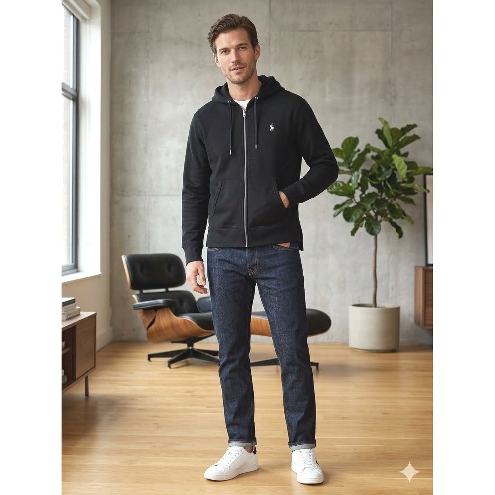 Polo Ralph Lauren Mens Black Full Zip Fleece Hoodie Pony Logo Small